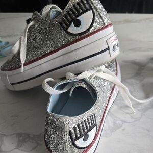 Converse X Chiara Ferrogni Silver Glitter Platform Sneakers. Womens Size 8